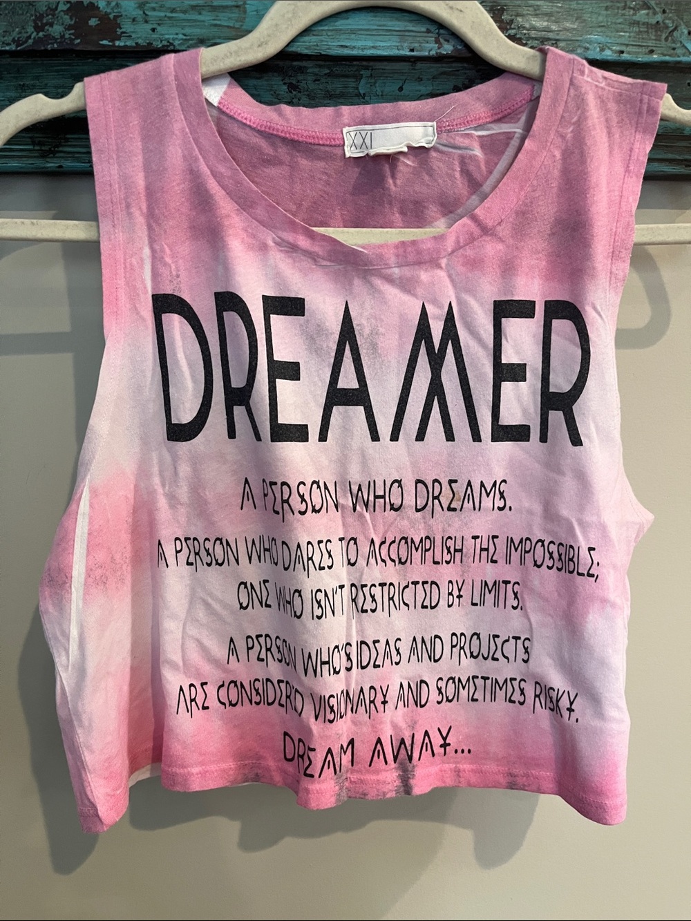 Forever 21 Pink Tie-Dye DREAMER Cropped Tank Top